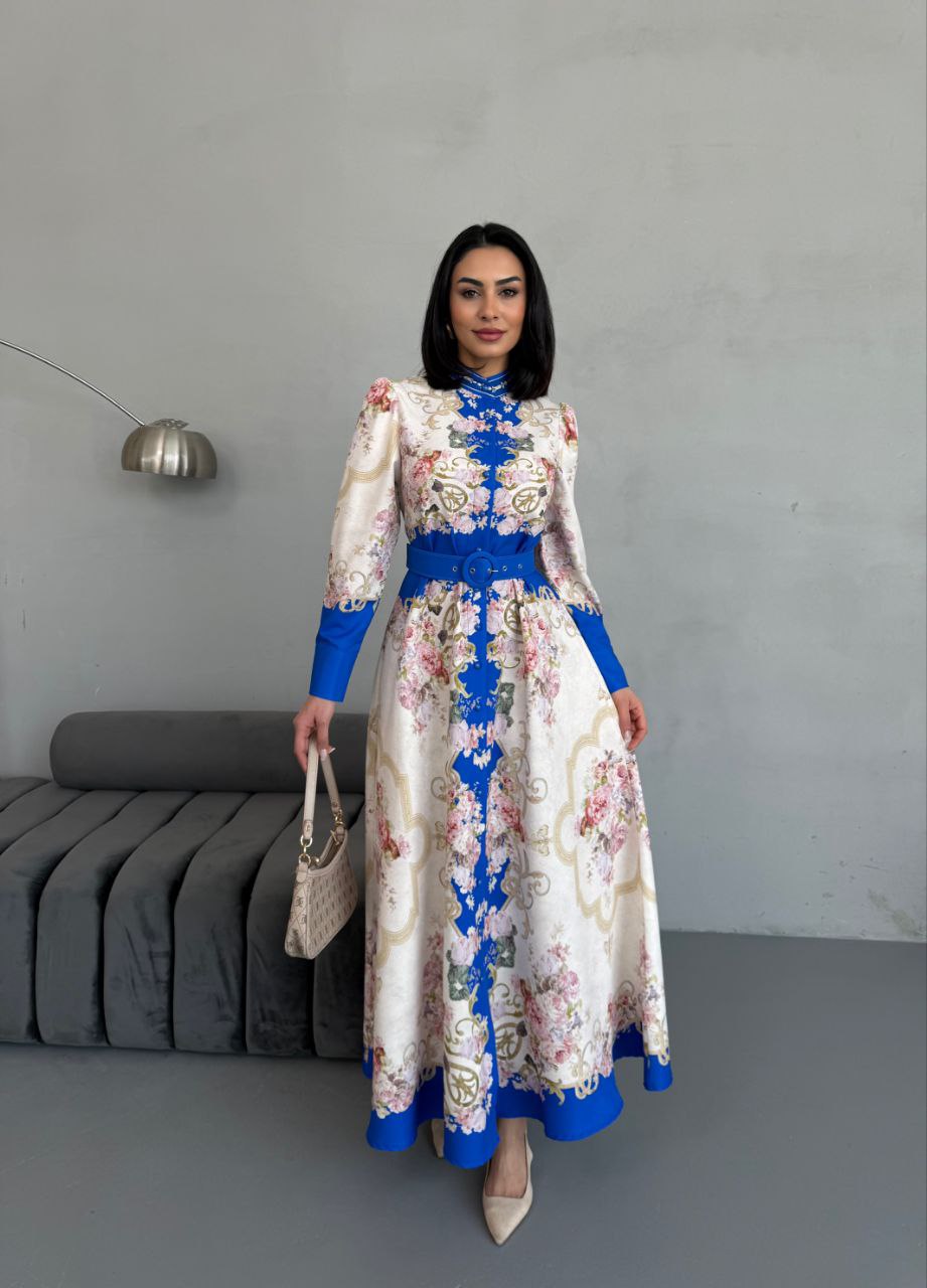 Regal White and Blue Floral Maxi Dress