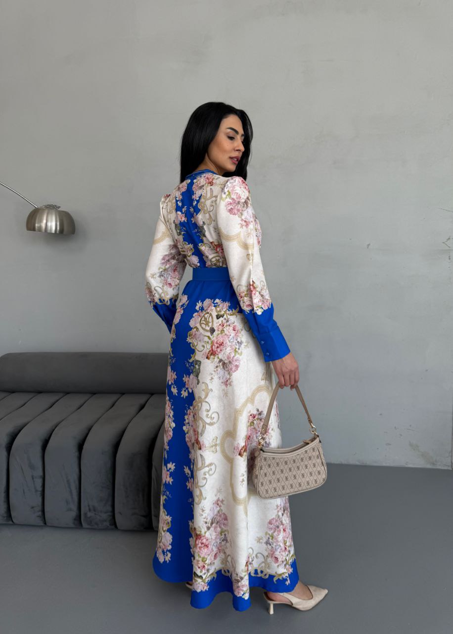 Regal White and Blue Floral Maxi Dress