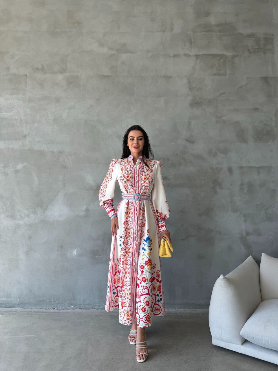 Vibrant Elegance: Embroidered Floral Maxi Dress”